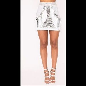 White Premium Sequin Tassel Mini Skirt